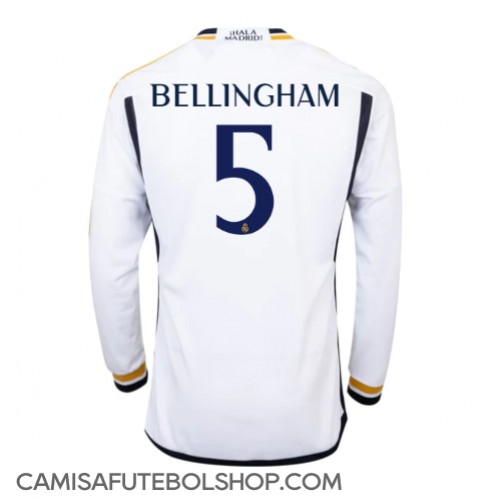 Camisa de time de futebol Real Madrid Jude Bellingham #5 Replicas 1º Equipamento 2023-24 Manga Comprida